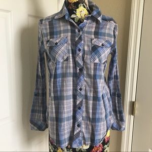 KUT from Kloth Button down plaid shirt blue gray S